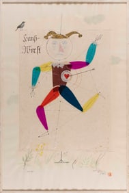 WOLFGANG ROTH (Germany, 1910-1988), Circus figure., Mixed media on paper, 37.75" x 24.5" sight.