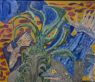 AMERICAN SCHOOL (Mid-20th Century,), Fantasy scene with sea life., Oil on canvas, 24" x 28". Framed