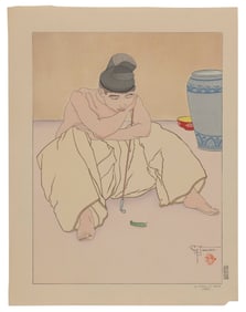 PAUL JACOULET (France/Japan, 1902-1960), "Le Chenille Verte. Coree" (#35)., Woodblock print, 18.5" x