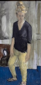 AMERICAN SCHOOL (20th Century,), Full-length portrait of a young woman., Oil on canvas, 48" x 24".