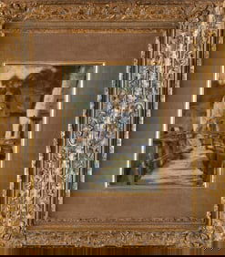 FRED A. MAYER (New York/Germany, 1904-), "Girl at a Bridge"., Pastel, 8" x 5.5" sight. Framed 16" x