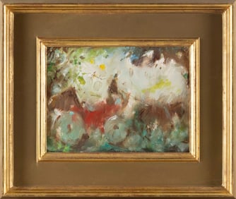 SAMUEL EDMUND OPPENHEIM (New York/Florida, 1901-1992), Horse and carriage., Oil on canvas, 9" x 12".