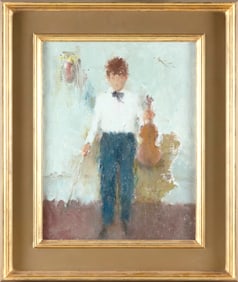 SAMUEL EDMUND OPPENHEIM (New York/Florida, 1901-1992), "Boy with Violin"., Oil on canvas, 18" x 14".