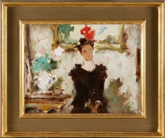 SAMUEL EDMUND OPPENHEIM (New York/Florida, 1901-1992), "Victorian Lady"., Oil on canvas, 14" x 18".