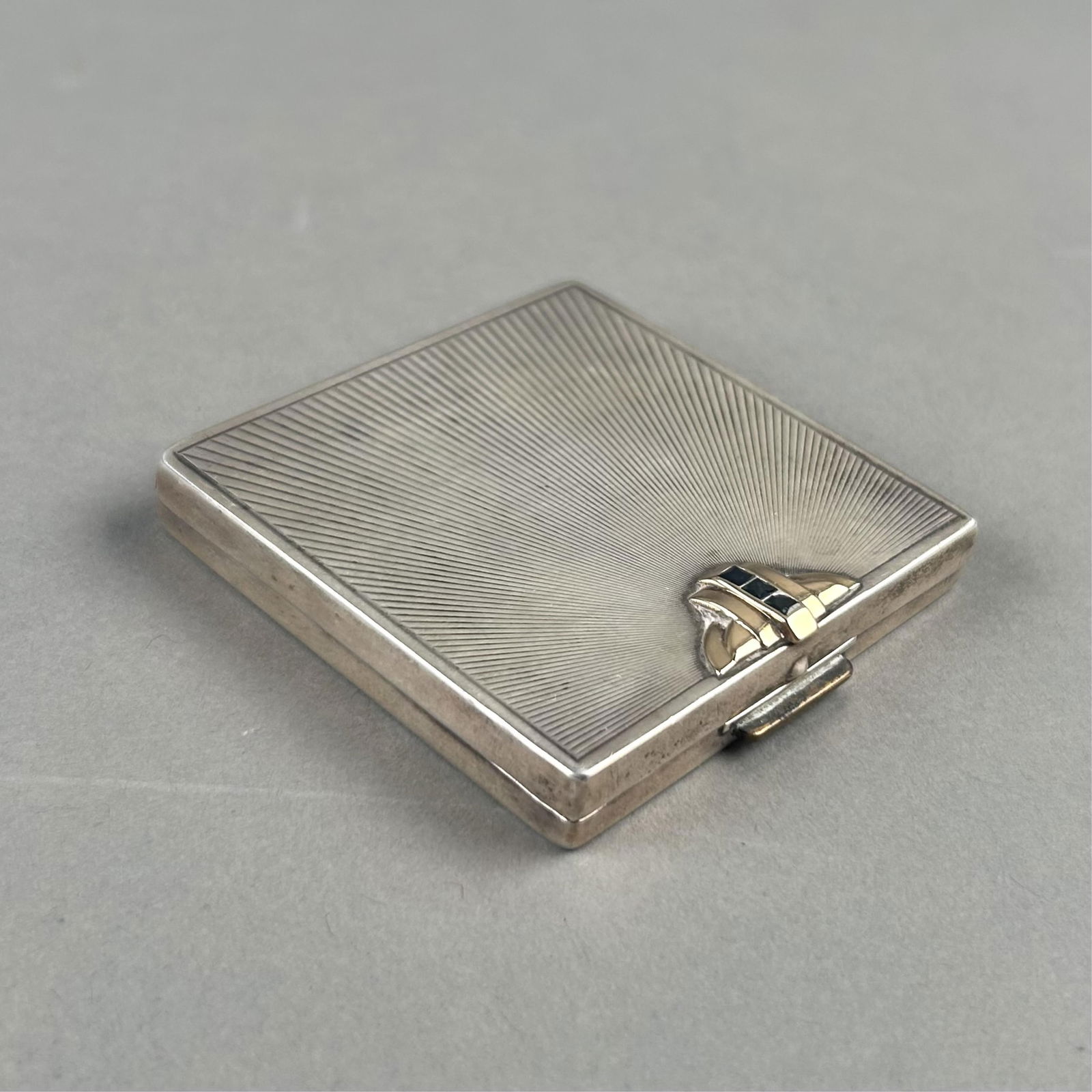 ART DECO STERLING SILVER AND 14KT GOLD COMPACT Early 20th Century 2.3" x 2.4". (1 of 3)