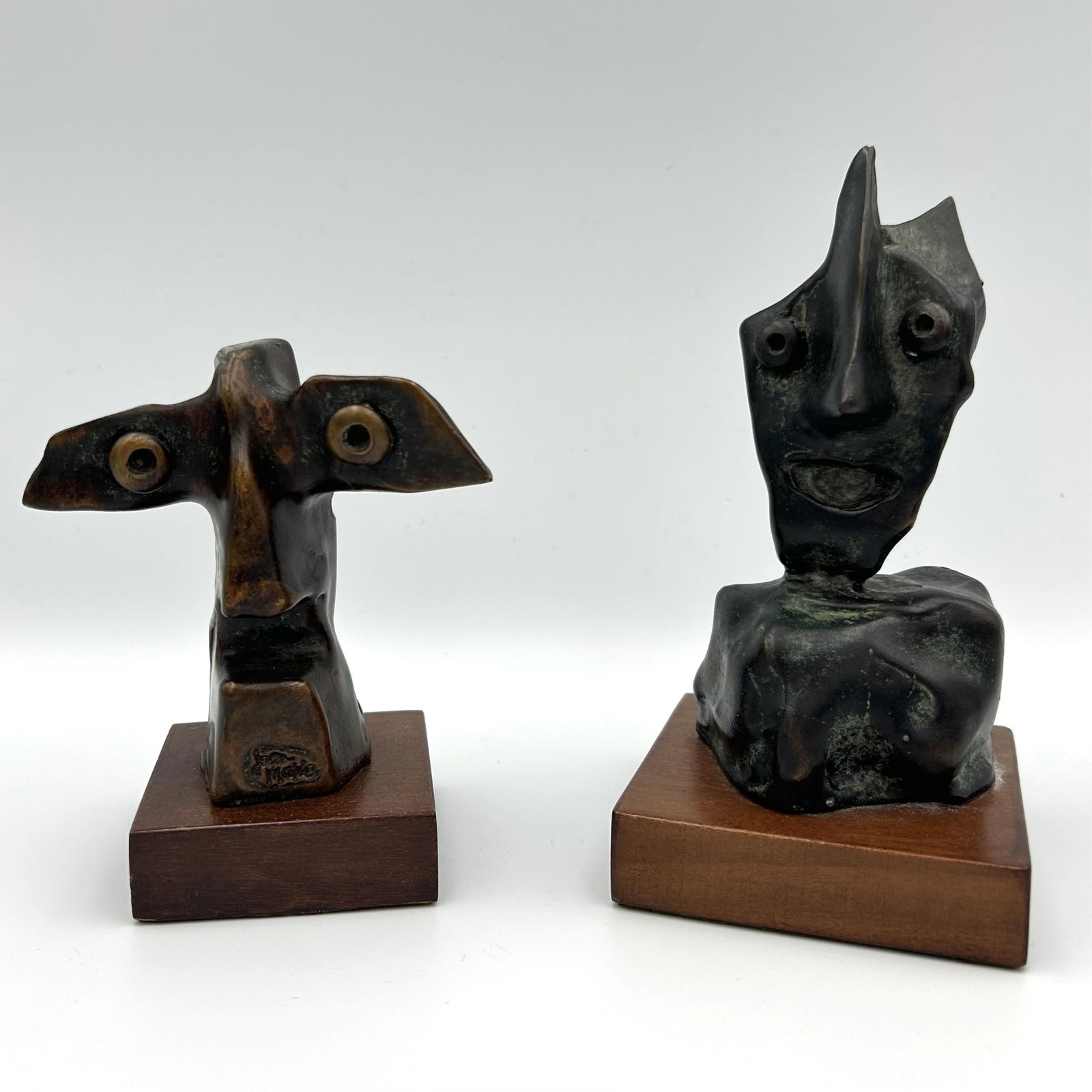 JEAN MAHIE (France/America, 20th Century), Two modernist figures., Bronzes, heights 4.5" and 6". (1 of 3)
