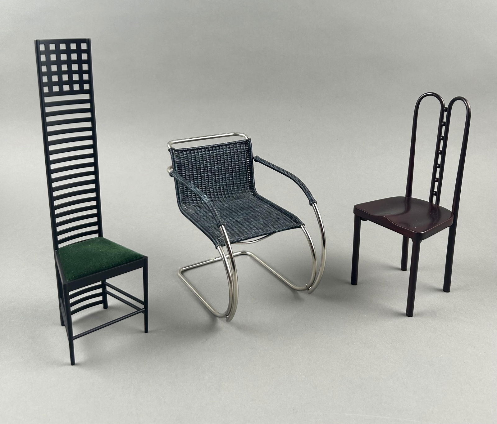 THREE VITRA DESIGN MUSEUM MINIATURE CHAIRS Early 20th Century Heights from 5" to 9". (1 of 3)
