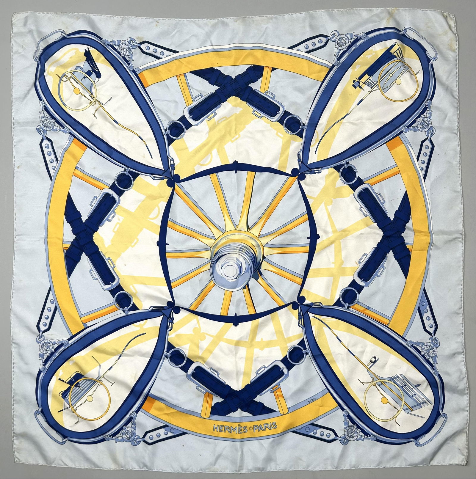 HERMES "EN ROUE LIBRE" BY VLADIMIR RYBALTCHENKO SILK SCARF 35" x 35". (1 of 1)