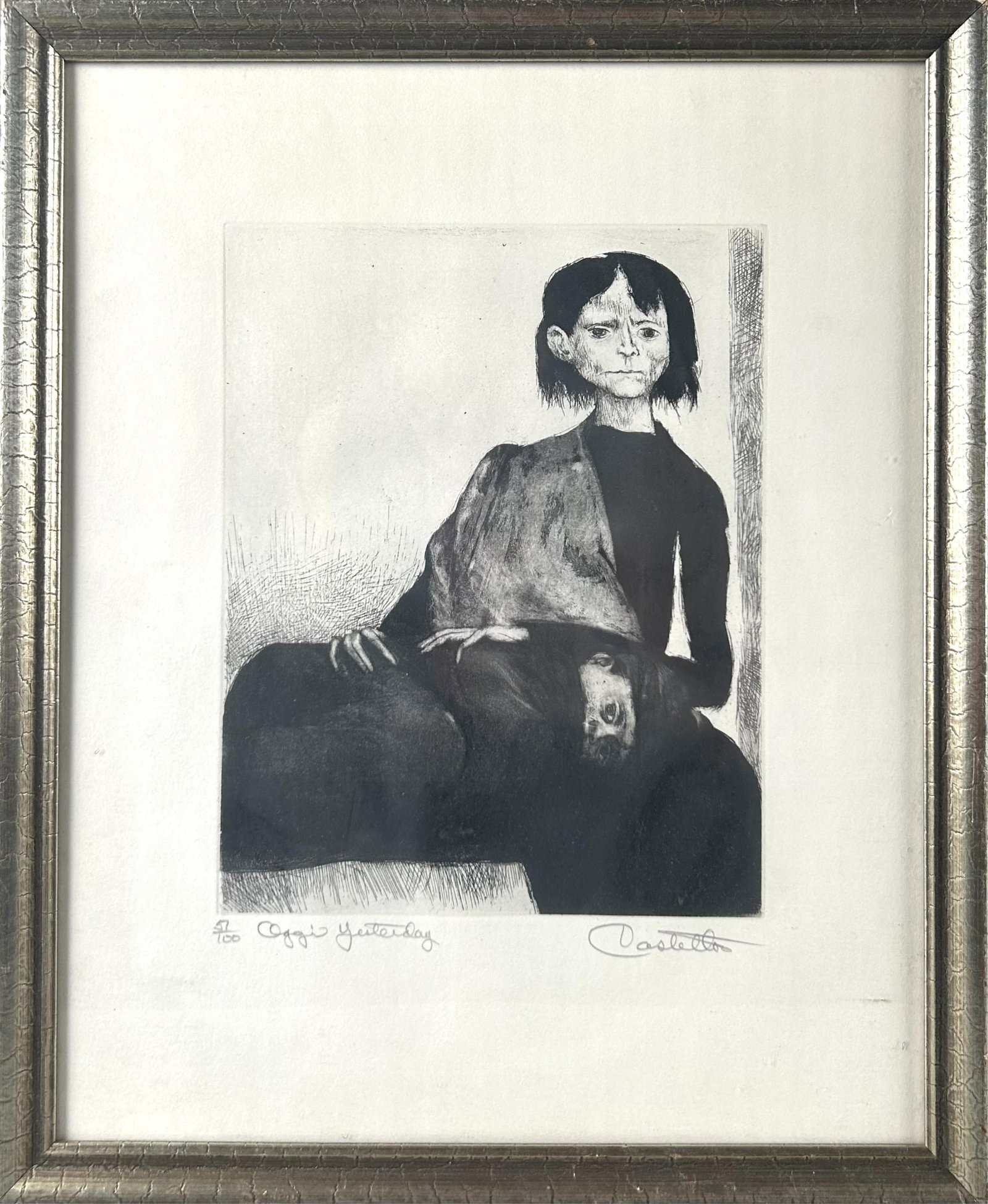 FEDERICO CRISTENCIA CASTELLON (New York/Spain, 1914-1971), "Oggi Yesterday"., Print, 10" x 7.5".: FEDERICO CRISTENCIA CASTELLON New York/Spain, 1914-1971 "Oggi Yesterday". Signed in pencil lower right "Castellon". Titled lower left. Numbered 51/100. Print, 10" x 7.5". Framed 17" x 14".