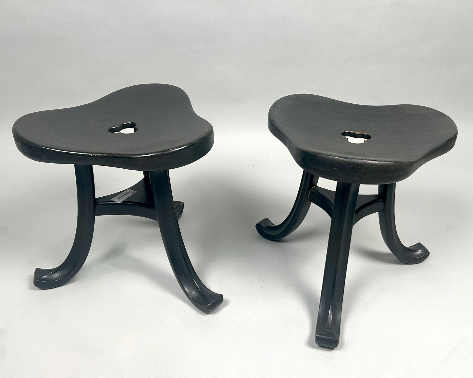 PAIR OF THEBES STOOLS IN THE MANNER OF ADOLF LOOS (1870-1933) 20th Century Heights 15". Lengths 15".: PAIR OF THEBES STOOLS IN THE MANNER OF ADOLF LOOS (1870-1933)20th CenturyPainted black.Heights 15". Lengths 15". Provenance:Private Collection, Cape Cod, Massachusetts.