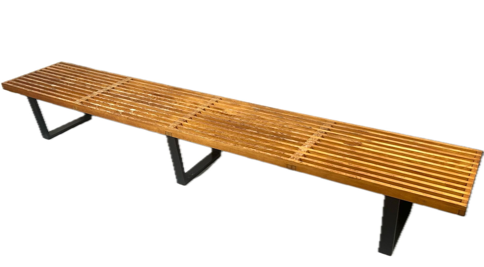 GEORGE NELSON (1908-1986) FOR HERMAN MILLER SLATTED PLATFORM BENCH Circa 1950 Height 14". Length (1 of 5)