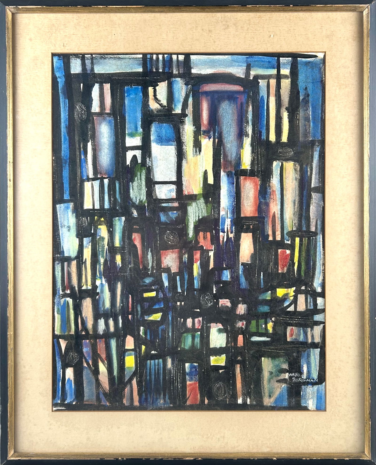 MAYO SORGMAN (Massachusetts/New Mexico, 1912-2006), Multicolored grid-like abstract., Watercolor on (1 of 3)