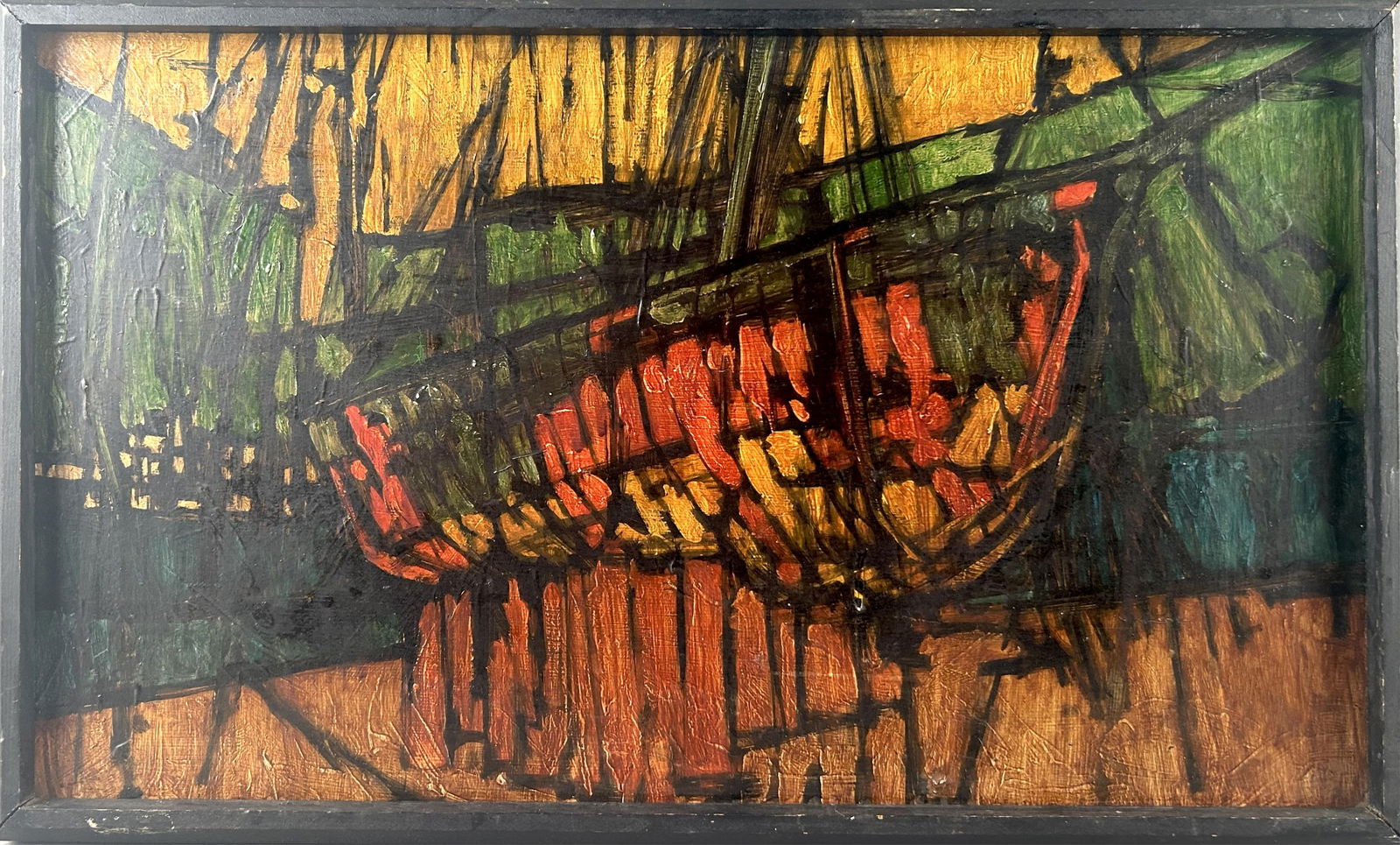 IRMA RENE KOEN (Illinois/California, 1884-1975), Abstract in oranges and greens., Oil on board, 15" (1 of 2)