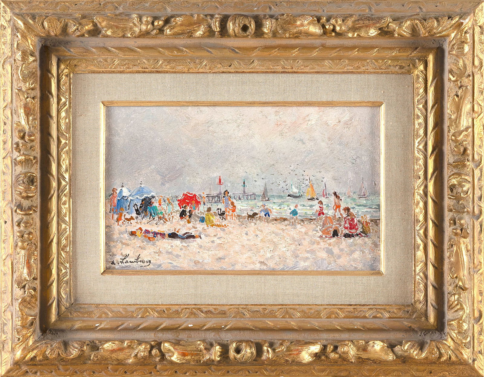 ANDRE HAMBOURG (France, 1909-1999), "Sur la Plage ? Mar?e Haute, Trouville" (On the Beach at High (1 of 2)