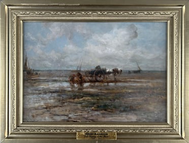 ROBERT MACGREGOR (United Kingdom, 1848-1922), Salt haying., Oil on canvas, 10" x 14". Framed 12.75"