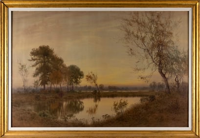 HENRY FARRER (New York/United Kingdom, 1843-1903), Sunset over a pond., Watercolor, 29" x 45" sight.