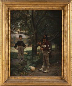 EDUARDO ZAMACOIS Y ZABALA (Spain, 1841-1871), A tax collector conversing with a farmer., Oil on