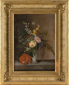 AMERICAN SCHOOL (19th Century,), Floral still life., Oil on canvas, 16.5" x 12". Framed 24" x 19".