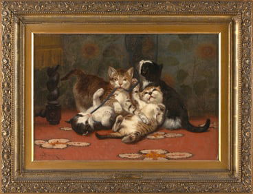 JOHN HENRY DOLPH (New York/Ohio, 1835-1903), "Four of a Kind", a pile of kittens playing with a