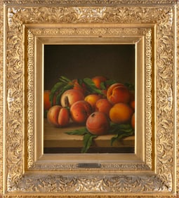 LEVI WELLS PRENTICE (New York/Connecticut, 1851-1935), Still life of peaches., Oil on canvas, 12" x