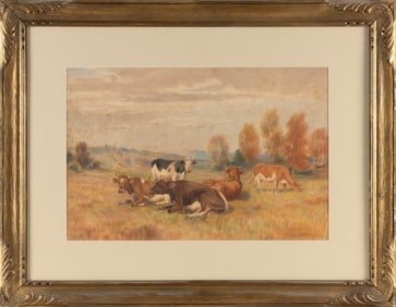 THOMAS BIGELOW CRAIG (Pennsylvania, 1849-1924), Cows in a pasture., Watercolor, 13.5" x 20.5" sight.