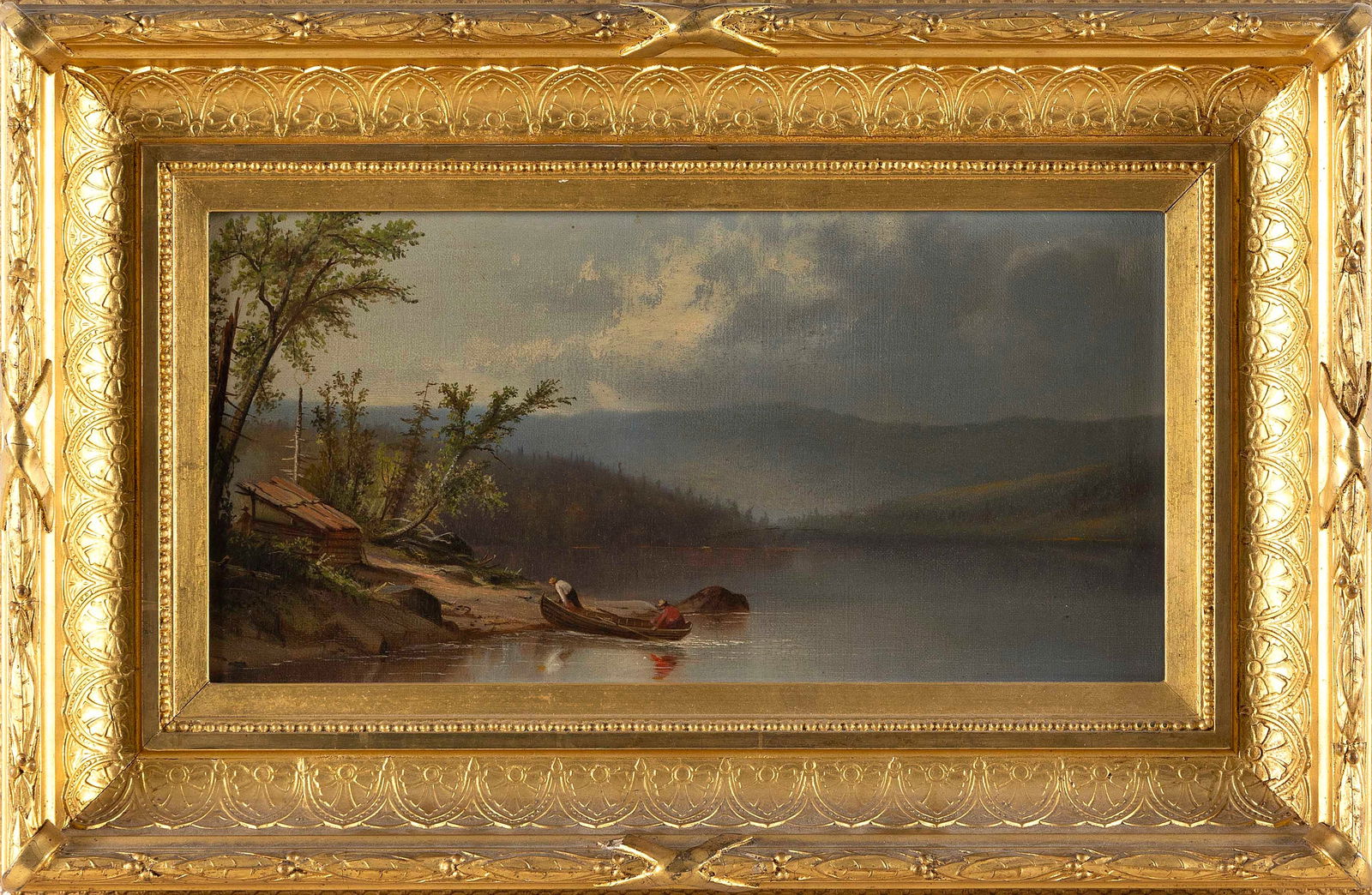 AMERICAN SCHOOL (19th Century,), "Moose Lake - Brown Tract - Rockwell Point NY"., Oil on canvas, 8" (1 of 2)