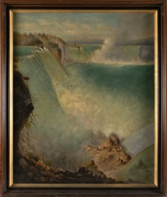 AMERICAN SCHOOL (19th Century,), Niagara Falls, with figures on the observation deck viewing the