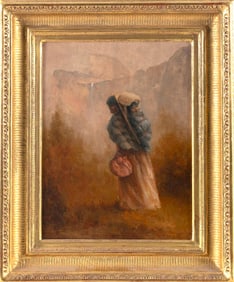 LAVINA BAKER HILL (California/Kansas/Illinois, 1862-1922), Western landscape with a Native American