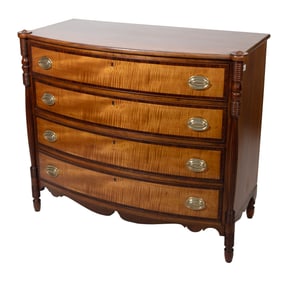 SHERATON BOWFRONT BUREAU Circa 1910 Height 39". Width 45". Depth 22.5".