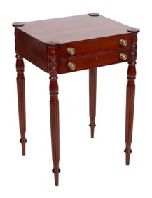 SHERATON TWO-DRAWER STAND New England, Early 19th Century Height 27.75". Width 19". Depth 16".