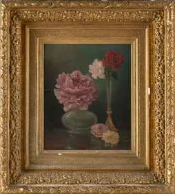 SYLVESTER PHELPS HODGDON (Maine/Massachusetts, 1830-1906), Floral still life., Oil on board, 17" x