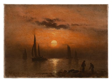 CHARLES HENRY GIFFORD (Massachusetts, 1839-1904), Dramatic coastal sunset., Oil on canvas, 8.5" x