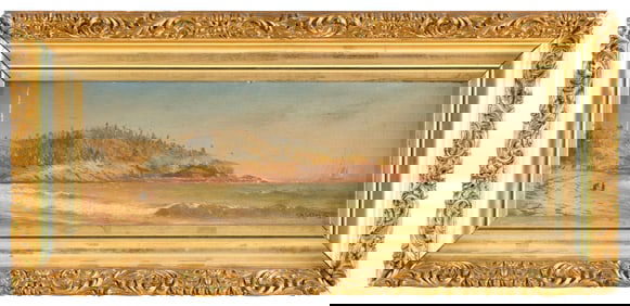 CHARLES HENRY GIFFORD (Massachusetts, 1839-1904), Coastal scene., Oil on board, 5.5" x 17". Framed