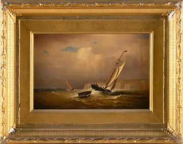 CHARLES HENRY GIFFORD (Massachusetts, 1839-1904), Gaff-rigged boat off a coast, possibly Gay Head,