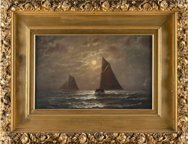 CHARLES S. DORION (New York/Vermont/Canada, 1840-1903), Yachting at night under bright moonlight.,