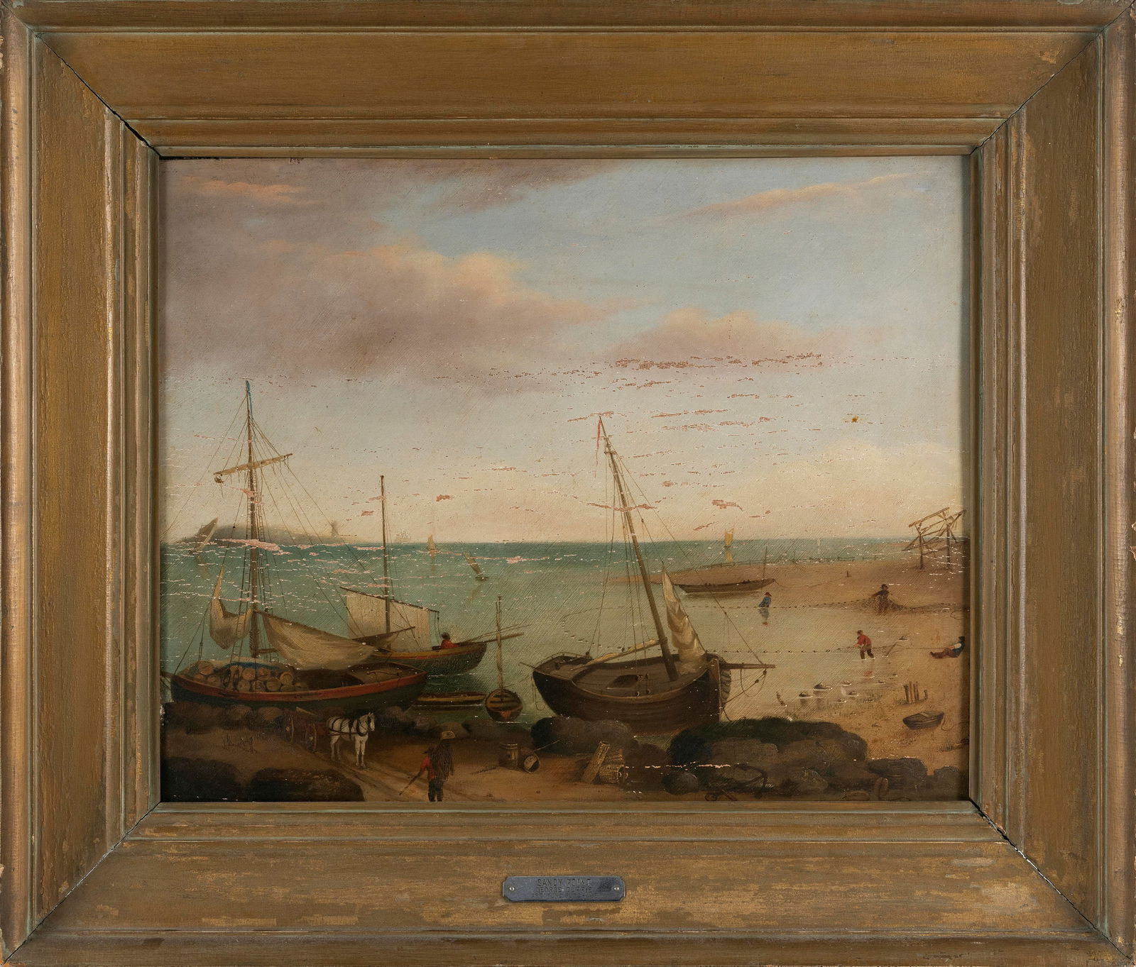 ATTRIBUTED TO GEORGE HENRY DURRIE (Connecticut, 1820-1863), "Sandy Point"., Oil on panel, 20" x (1 of 2)