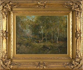 HENRY WARD RANGER (New York/Connecticut, 1858-1915), Wooded landscape., Oil on board, 12" x 16".