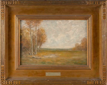 JOHN FRANCIS MURPHY (New York/Illinois, 1853-1921), Tonalist landscape., Oil on panel, 9.25" x 14".