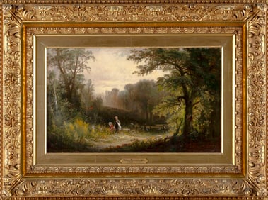 WILLIAM RICHARDSON TYLER (New York/New Hampshire, 1825-1896), "In the Woods"., Oil on canvas, 12" x