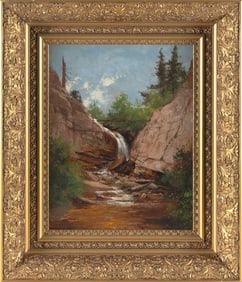 EDWARD HILL (New Hampshire/California/Oregon, 1843-1923), Waterfall, likely New Hampshire., Oil on