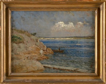 D. JEROME ELWELL (Massachusetts/Italy, 1847-1912), Coastal scene with figure and a rowboat., Oil on