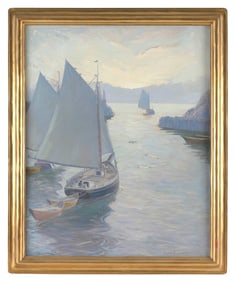 PARKER S. PERKINS (Massachusetts, 1862-1942), Dawn at Rockport Harbor., Oil on canvas, 30" x 25".