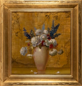 ALFONSO T. TORAN (New York/Florida/Italy, 1896-1965), Vase of flowers in front of a Japanese