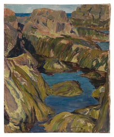 CHARLES ALLAN WINTER (Massachusetts/New York, 1869-1942), Rocky coastal scene., Oil on canvas, 23.5"