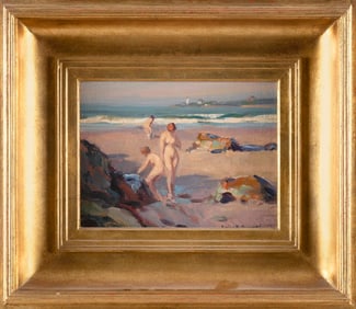 EMILE ALBERT GRUPPE (Massachusetts, 1896-1978), "Nymphs"., Oil on board, 9" x 12". Framed 18" x 21".