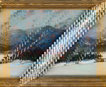 JAMES KING BONNAR (Massachusetts, 1883/85-1961), Sled team in deep snow., Oil on canvas, 22" x 28".