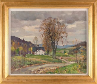 ANTONIO CIRINO (Rhode Island/Italy, 1889-1983), Rolling landscape with a white farmhouse and red