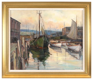 DALE RATCLIFFE (New York, 20th Century), "Eventide", Gloucester Harbor., Oil on canvas, 30" x 36".