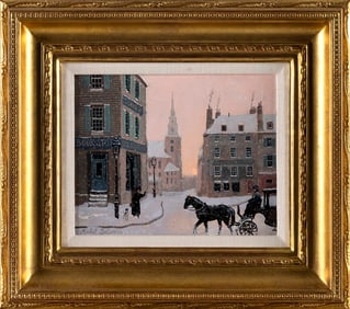 MICHEL DELACROIX (France, 1933-), "Matin de neige ? Boston" (Snowy Morning in Boston)., Acrylic on