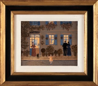 FABIENNE DELACROIX (France/Madagascar, 1972-), "L'Antiquaire"., Acrylic on canvas, 6.5" x 8.75".